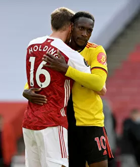 Images Dated 26th July 2020: Arsenal vs. Watford: Emotional Reunion of Danny Welbeck and Rob Holding