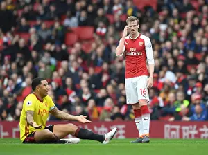 Arsenal V Watford 2017-18 Prints: Arsenal vs. Watford: Intense Moment Between Rob Holding and Troy Deeney