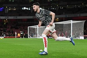 Images Dated 29th December 2023: Arsenal vs West Ham United: Declan Rice Warming Up Ahead of 2023-24 Premier League Clash