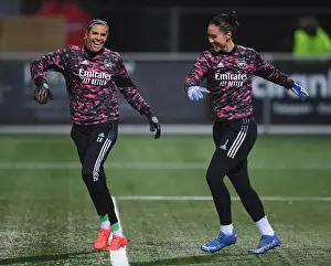 HB Koge V Arsenal Women 2021-22 Prints: Arsenal WFC: Lydia Williams and Manuela Zinsberger Warm Up Ahead of HB Koge Clash in UEFA Women's Champions League