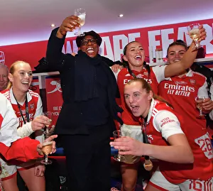 Arsenal Women V Chelsea Women - Conti Cup Final 2023 Prints: Arsenal Women Celebrate Conti Cup Triumph: Ian Wright Joins in the Fun