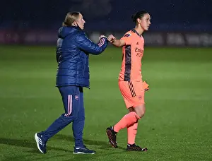 Arsenal Women Celebrate Continental Cup Victory Over Chelsea Women: Manuela Zinsberger and Leanne Hall Embrace
