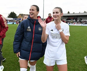 Images Dated 14th January 2024: Arsenal Women Celebrate FA Cup Victory: Lotte Wubben-Moy and Emily Fox Rejoice after Beating