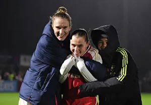 Arsenal Women Celebrate FA WSL Cup Triumph: Miedema, Maritz, and Wienroither's Jubilant Moment (Arsenal vs. Tottenham Hotspur - Conti Cup 2023-24)