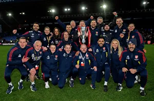 Arsenal Women V Chelsea Women - Conti Cup Final 2023 Prints: Arsenal Women Celebrate FA WSL Cup Victory over Chelsea: Jonas Eidevall and Team Lift the Trophy
