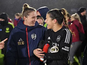Arsenal Women Celebrate FA WSL Cup Victory Over Tottenham Hotspur: Vivianne Miedema and Sabrina D'Angelo