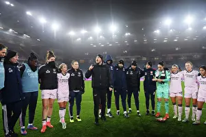 Arsenal Women Celebrate FA WSL Title: Jonas Eidevall's Victory Huddle (Aston Villa vs. Arsenal, 2022-23)