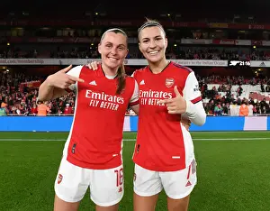 Arsenal Women V Tottenham Hotspur 2021-22 Prints: Arsenal Women Celebrate FA WSL Title: Noelle Maritz and Steph Catley Embrace Victory
