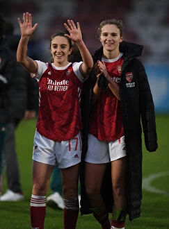 Images Dated 6th December 2020: Arsenal Women Celebrate FA WSL Title Triumph: Evans and Miedema Lead the Victory Parade