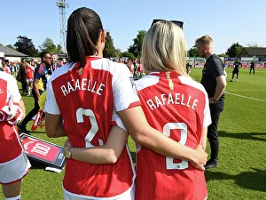 Arsenal Women Celebrate FA WSL Title Victory: Rafaelle Souza and Leah Williamson Rejoice after Defeating Aston Villa