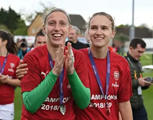 Arsenal Women V Manchester City Women 2018-19 Prints: Arsenal Women Celebrate with Fans: Van Veenendaal and Miedema (WSL)