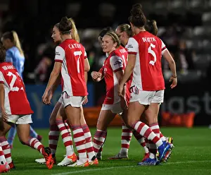 Arsenal Women Celebrate Kim Little's Goal Against Slavia Prague in UEFA Womens Champions League