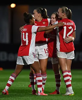 Arsenal Women Celebrate Kim Little's Goal in UEFA Women's Champions League