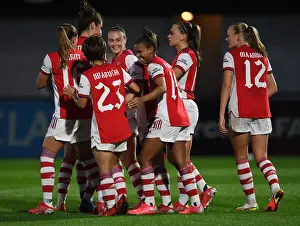 Arsenal Women Celebrate Kim Little's Goal in UEFA Women's Champions League