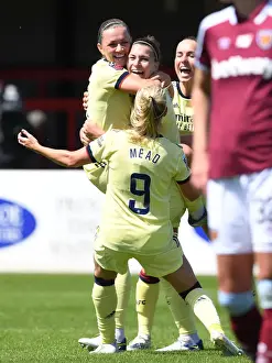 Arsenal Women Celebrate Steph Catley's Goal Against West Ham United Women in FA WSL Showdown