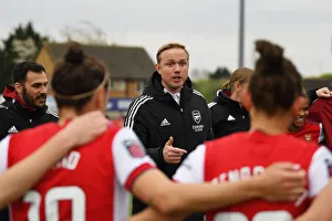 Arsenal Women Celebrate Title Triumph: Jonas Eidevall and Team Rejoice at Full-Time vs Aston Villa (2021-22)