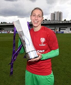 Images Dated 11th May 2019: Arsenal Women Celebrate WSL Title with Sari van Veenendaal and the Trophy