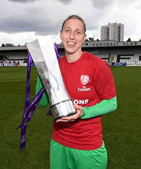 Arsenal Women Celebrate WSL Title with Sari van Veenendaal and the Trophy