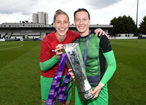 Arsenal Women V Manchester City Women 2018-19 Prints: Arsenal Women Celebrate WSL Title Triumph: Sari van Veenendaal and Pauline Peyraud-Magnin Hold the Trophy
