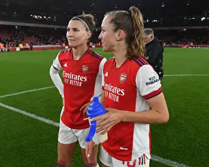 Arsenal Women Defeat Tottenham Hotspur: Steph Catley and Lia Walti Celebrate Victory in FA WSL Clash