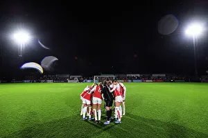 Arsenal Women Huddle Before FA WSL Cup Match Against Bristol City