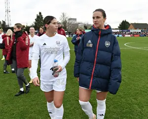 Arsenal Women V Watford Women 2023-24 Prints: Arsenal Women: Kyra Cooney-Cross and Lotte Wubben-Moy Embrace Victory After FA Cup Match
