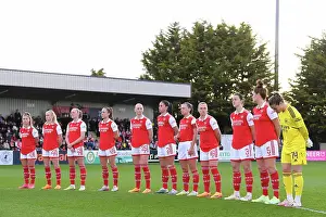 Arsenal Women V Leicester City Women 2022-23 Prints: Arsenal Women and Leicester City Women Honor the National Anthem Ahead of FA Super League Match at Meadow Park (2022-23)
