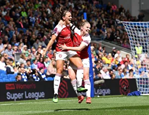 Brighton And Hove Albion Women V Arsenal Women 2018-19 Prints: Arsenal Women: McCabe and Little Celebrate Goal Against Brighton & Hove Albion
