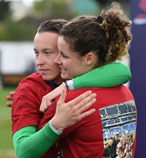 Arsenal Women V Manchester City Women 2018-19 Prints: Arsenal Women: Pauline Peyraud-Magnin and Dominique Bloodworth in Post-Match Emotion (Arsenal vs Manchester City WSL)