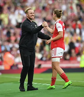 Arsenal Women V Tottenham Hotspur Women 2022-23 Prints: Arsenal Women Triumph Over Tottenham Hotspur in FA WSL Clash: Miedema Celebrates with Coach Eidevall