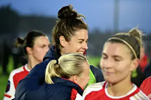 Arsenal Women V West Ham United Women 2023-24 Prints: Arsenal Women Triumph Over West Ham United: Emotional Moment Between Jennifer Beattie and Beth Mead