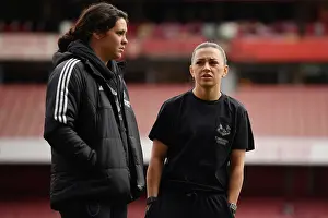 Arsenal Women V Chelsea Women 2022-23 Prints: Arsenal Women: Unity Before Battle - McCabe and Marckese's Pre-Match Moment at Emirates Stadium