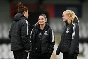 Images Dated 3rd April 2023: Arsenal Women vs Manchester City: Pre-Match Inspection at Meadow Park - Arsenal Players Check