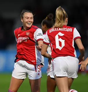 Arsenal Women V Slavia Prague 2021-22 Prints: Arsenal Women vs Slavia Prague: Battle in the UEFA Women's Champions League at Meadow Park
