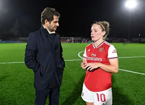 Arsenal Women V Fiorentina Women 2019-20 Prints: Arsenal Women's Boss Montemurro Discusses Victory with Kim Little after Fiorentina Clash