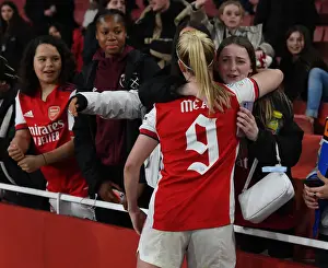 Arsenal Women V VfL Wolfsburg 2021-22 Prints: Arsenal Women's Champions League: Beth Mead Celebrates with Fans after Quarterfinal First Leg vs VfL Wolfsburg