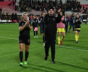 Arsenal Women's Champions League Clash with AFC Ajax in Amsterdam: Jonas Eidevall and Katie McCabe Celebrate Victory