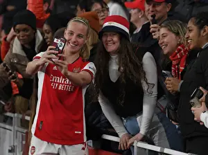 Arsenal Women V VfL Wolfsburg 2021-22 Prints: Arsenal Women's Champions League Quarterfinal: Beth Mead Celebrates with Fans vs