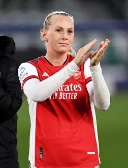 VfL Wolfsburg V Arsenal Women 2021-22 Prints: Arsenal Women's Champions League Quarterfinal: Stina Blackstenius Celebrates with Fans vs VfL Wolfsburg