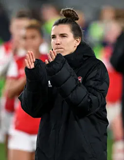 VfL Wolfsburg V Arsenal Women 2021-22 Prints: Arsenal Women's Champions League: Tobin Heath Celebrates Quarterfinal Victory with Fans