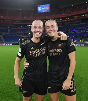 Olympic Lyonnais V Arsenal Women 2022-23 Prints: Arsenal Women's Champions League Triumph: Beth Mead and Caitlin Foord's Euphoric Goal Celebration vs