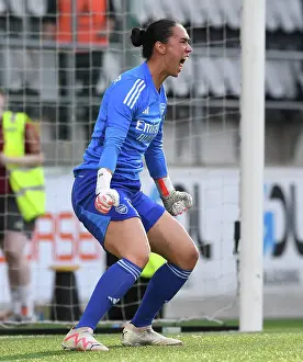 Arsenal Women V Paris FC 2023-24 Prints: Arsenal Women's Champions League Triumph: Manuela Zinsberger's Penalty Save Seals Victory over Paris FC