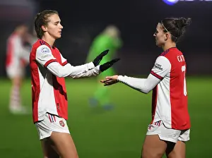 Arsenal Women V HB Koge 2021-22 Prints: Arsenal Women's Champions League Triumph: Miedema and Catley's Jubilant Moment