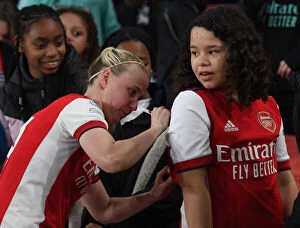 Arsenal Women v VfL Wolfsburg 2021-22 Collection: Arsenal Women's Champions League Victory: Beth Mead Celebrates with Fans at Emirates Stadium
