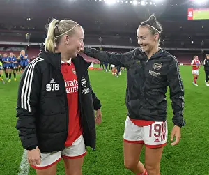 Arsenal Women V FC Zurich Frauen 2022-23 Prints: Arsenal Women's Champions League Victory: Beth Mead and Caitlin Foord Celebrate Triumph over FC Zurich