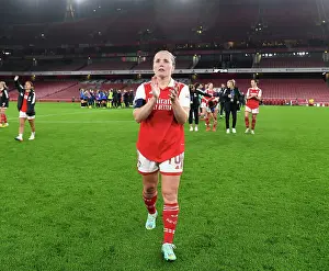 Arsenal Women V FC Zurich Frauen 2022-23 Prints: Arsenal Women's Champions League Victory: Kim Little Rejoices with Fans after Triumph over FC Zurich