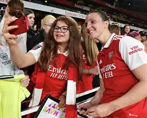 Arsenal Women V FC Zurich Frauen 2022-23 Prints: Arsenal Women's Champions League Victory: Lotte Wubben-Moy's Heartwarming Reunion with Adoring Fans