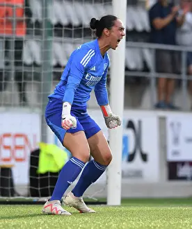 Arsenal Women V Paris FC 2023-24 Prints: Arsenal Women's Champions League Victory: Manuela Zinsberger's Penalty Save Seals Paris FC Win
