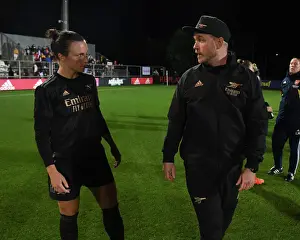 Ajax Women V Arsenal Women 2022-23 Prints: Arsenal Women's Coach Jonas Eidevall Congratulates Lotte Wubben-Moy after AFC Ajax vs Arsenal