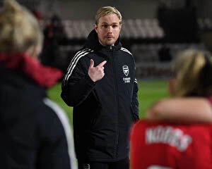 Images Dated 27th January 2022: Arsenal Women's Coach Jonas Eidevall Delivers Post-Match Team Talk after FA WSL Clash with
